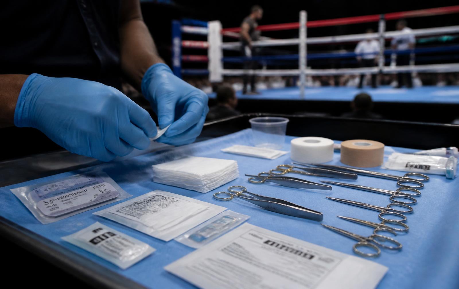 Sterile suture and wound care instruments prepared at a ringside event medical station